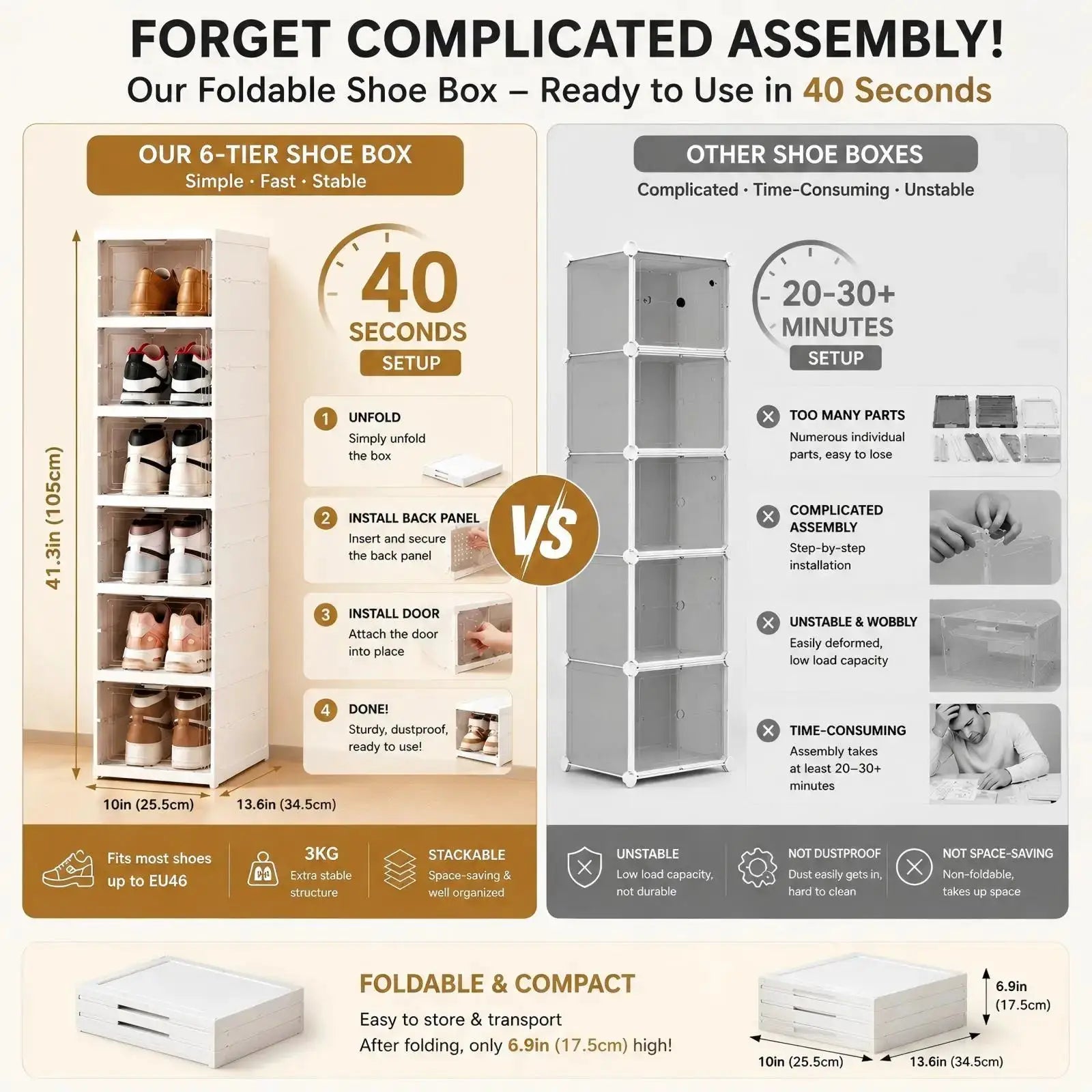 6 Layers Shoes Box Foldable Transparent Sneaker Shoe Storage Organizers Box Stackable Dustproof High-top Cabinet Shoe Rack Shelf from PriceLows™