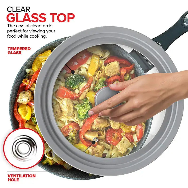 Pot Lid | Heat Resistant Silicone Rim | Tempered Glass | Fits 24/26/28 cm