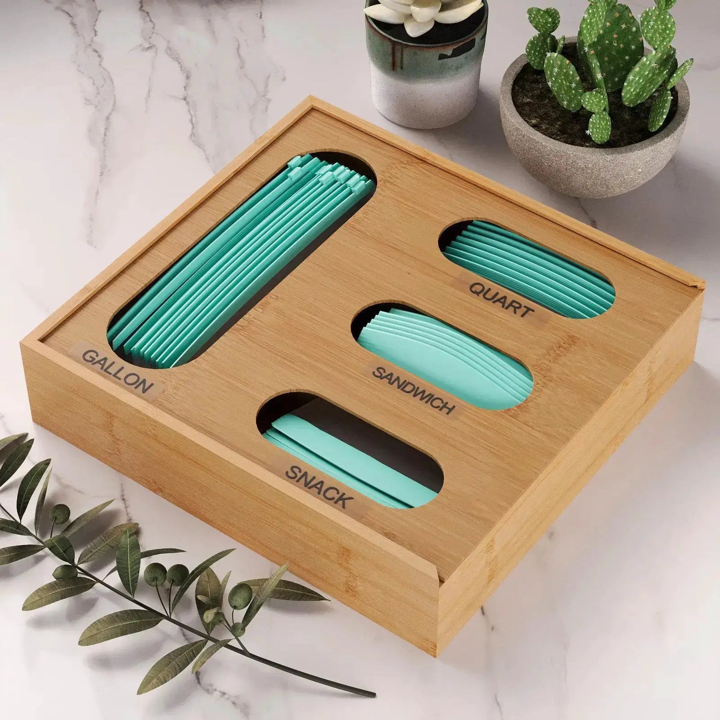 Baggie Organizer | 4 In 1 Design | Bamboo Construction | Kitchen Drawer
