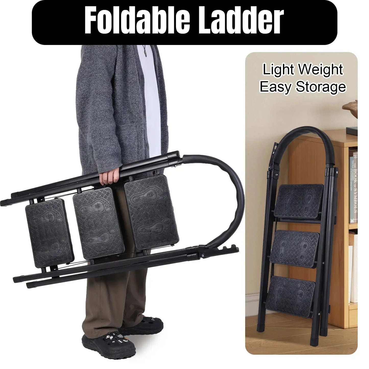 3 Step Folding Ladder Sturdy Steel Ladder Max Load Capacity 330lbs Sturdy& Portable Stepping Stools for Working Indoor/Outdoor from PriceLows™