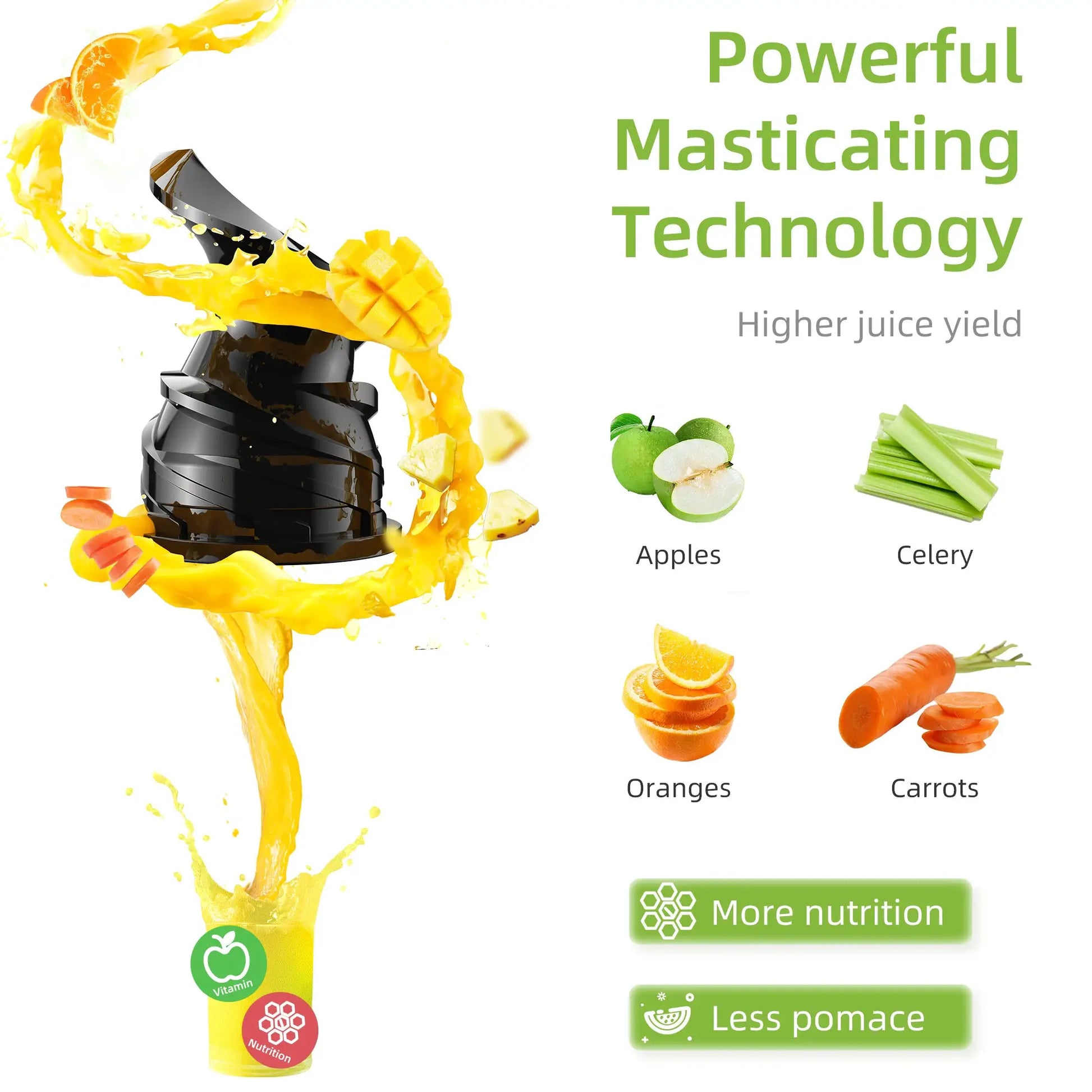 BioloMix Cold Press Juicer with 78mm Feed Chute, 200W 40-65RPM Powerful Motor Slow Masticating Juice Extractor Fits Whole Fruits from PriceLows™