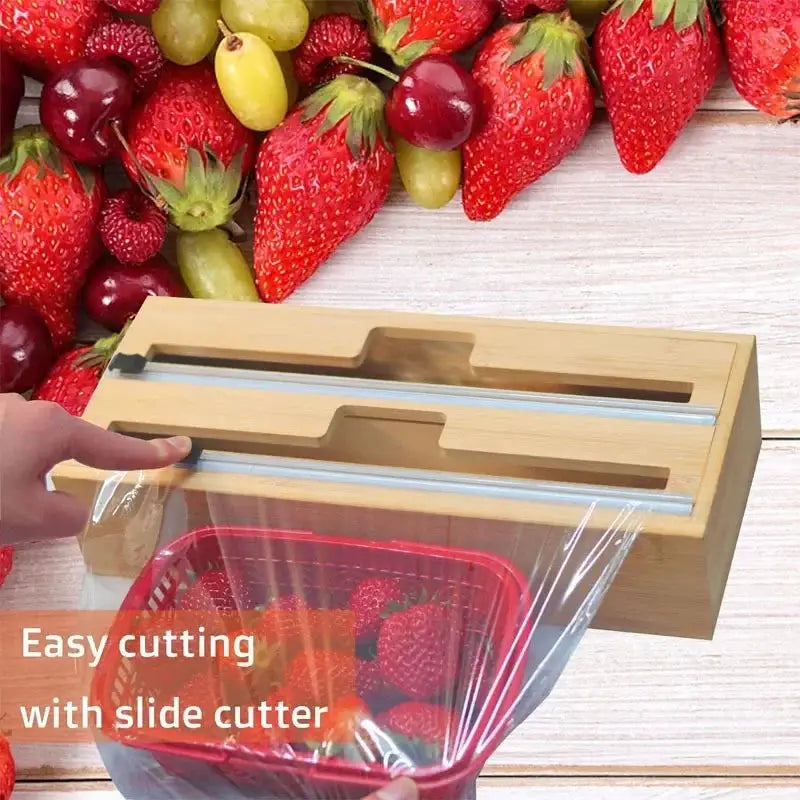 Bamboo Foil Dispenser | With Cutter | Reusable Kitchen Organizer | One Size