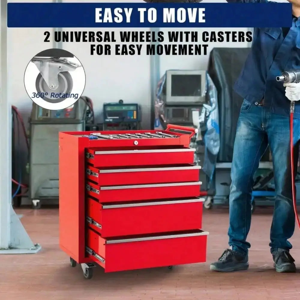 5-Drawer Rolling Tool Chest Organizer - Heavy-Duty Steel Mobile Cabinet With Lockable Wheels, Smooth-Glide Drawers, Protective Liners, Side Handle For Garage, Workshop, Warehouse from PriceLows™