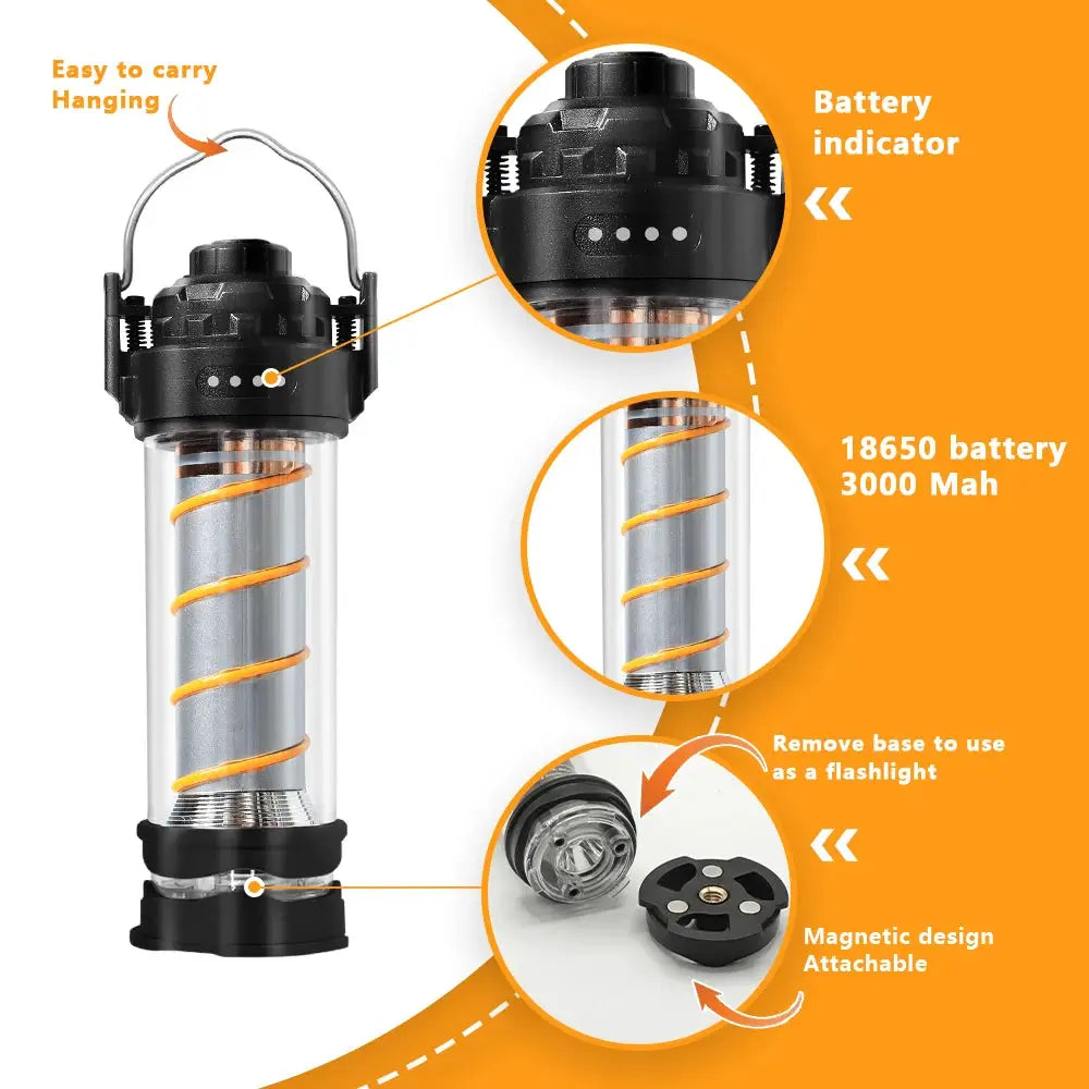 LED Camping Lantern | 5 Lighting Modes | USB Rechargeable | Black Khaki Green