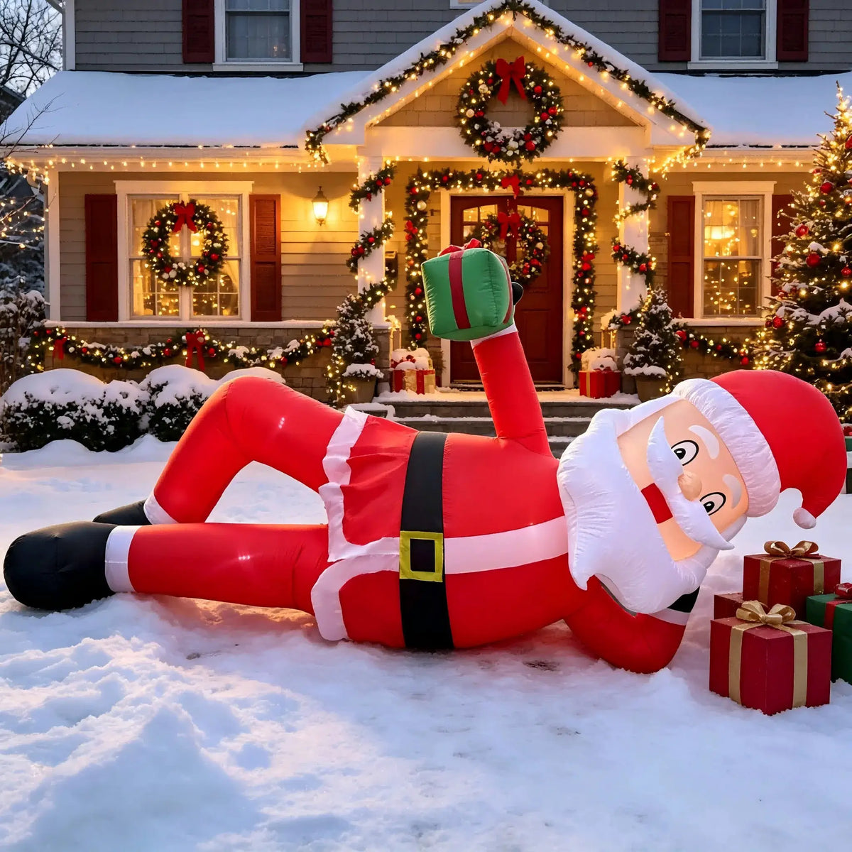 Inflatable Santa | 11.8FT Lying Pose | LED Lights | Gift Box