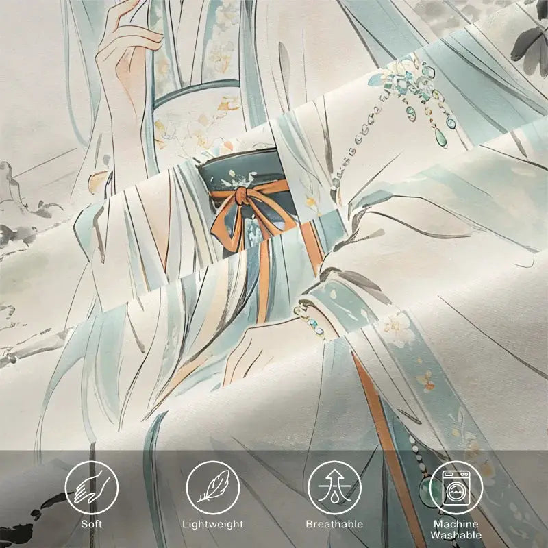 3Pcs Hatsune Miku Hanfu Style Fitted Sheet Set Ink Wash Anime Bed Cover with Pillowcases Deep Pocket Teens Fans Room Decor Gift from PriceLows™