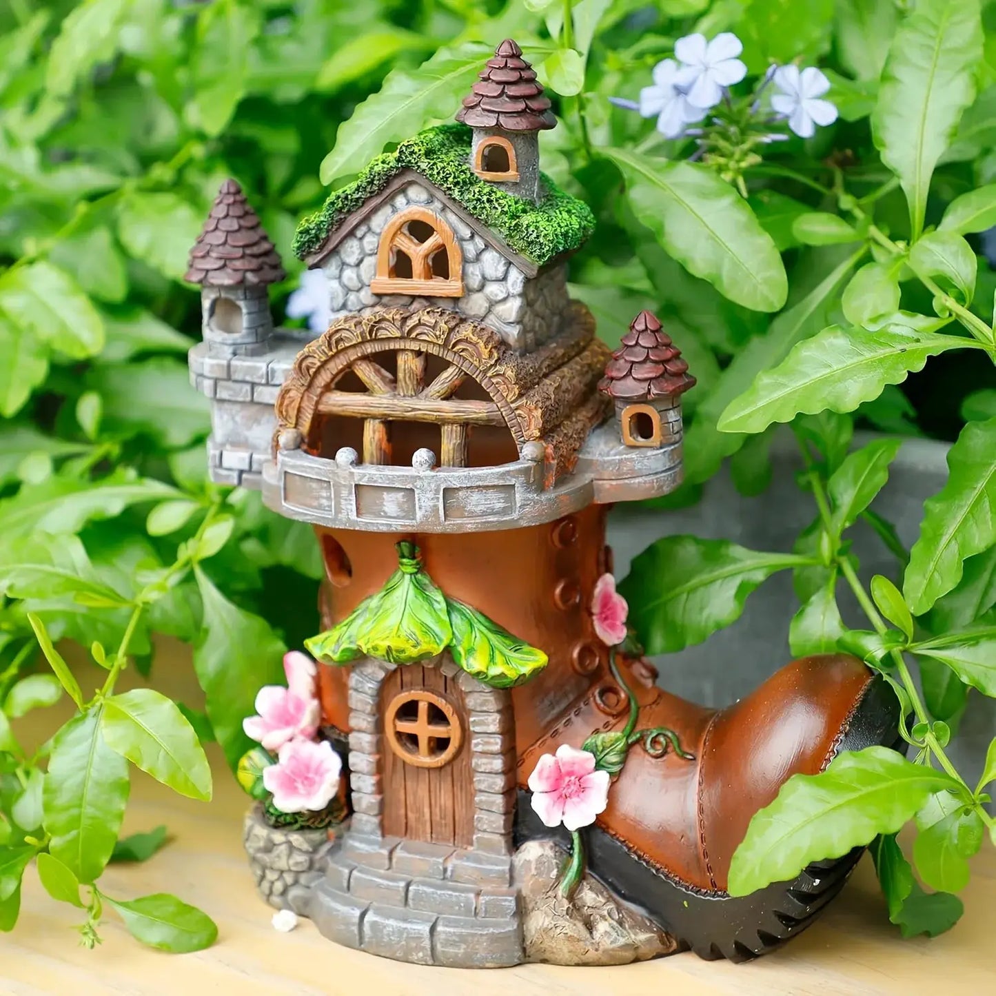 Fairy House Garden Statues with Boots, Fairy Garden Decor House Kit, Solar Lights Garden Figurine for Outdoor Patio Lawn from PriceLows™