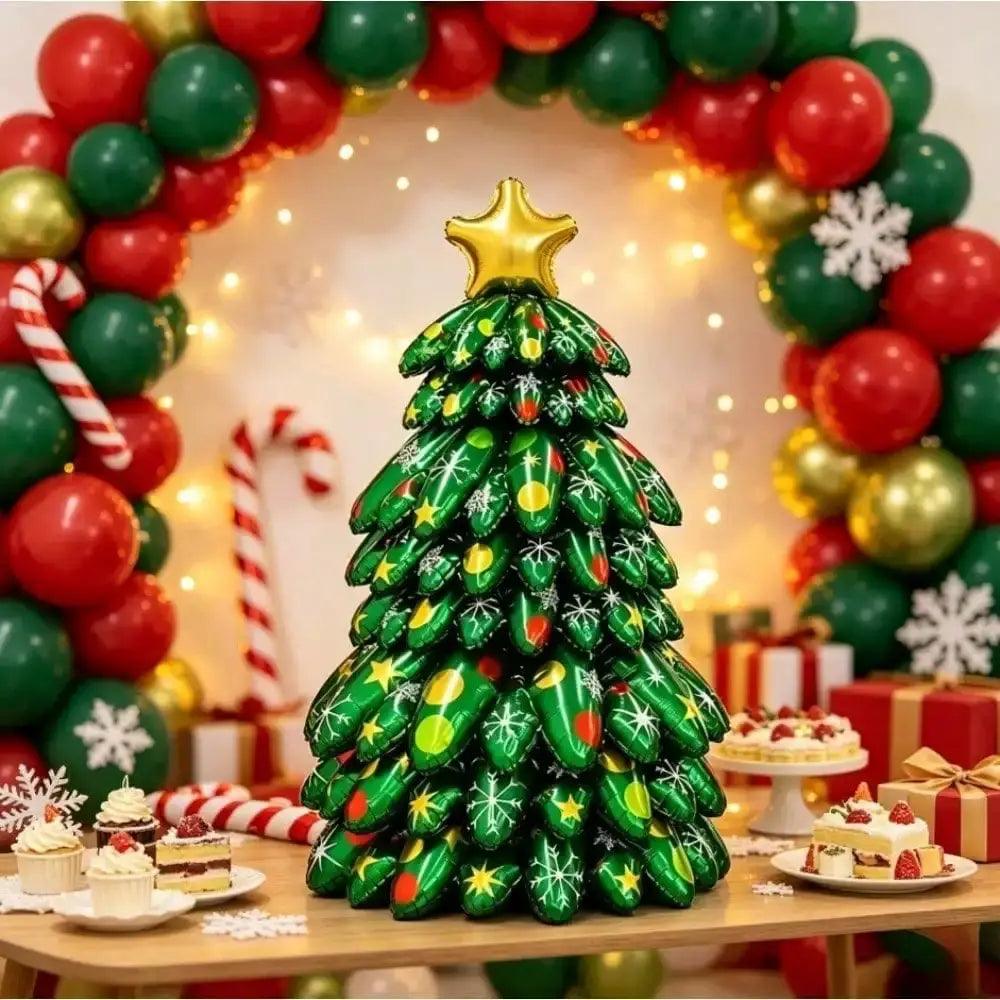 Christmas Tree Foil Balloons | 9 Pcs | 51 Inch Self Standing | Xmas Decor