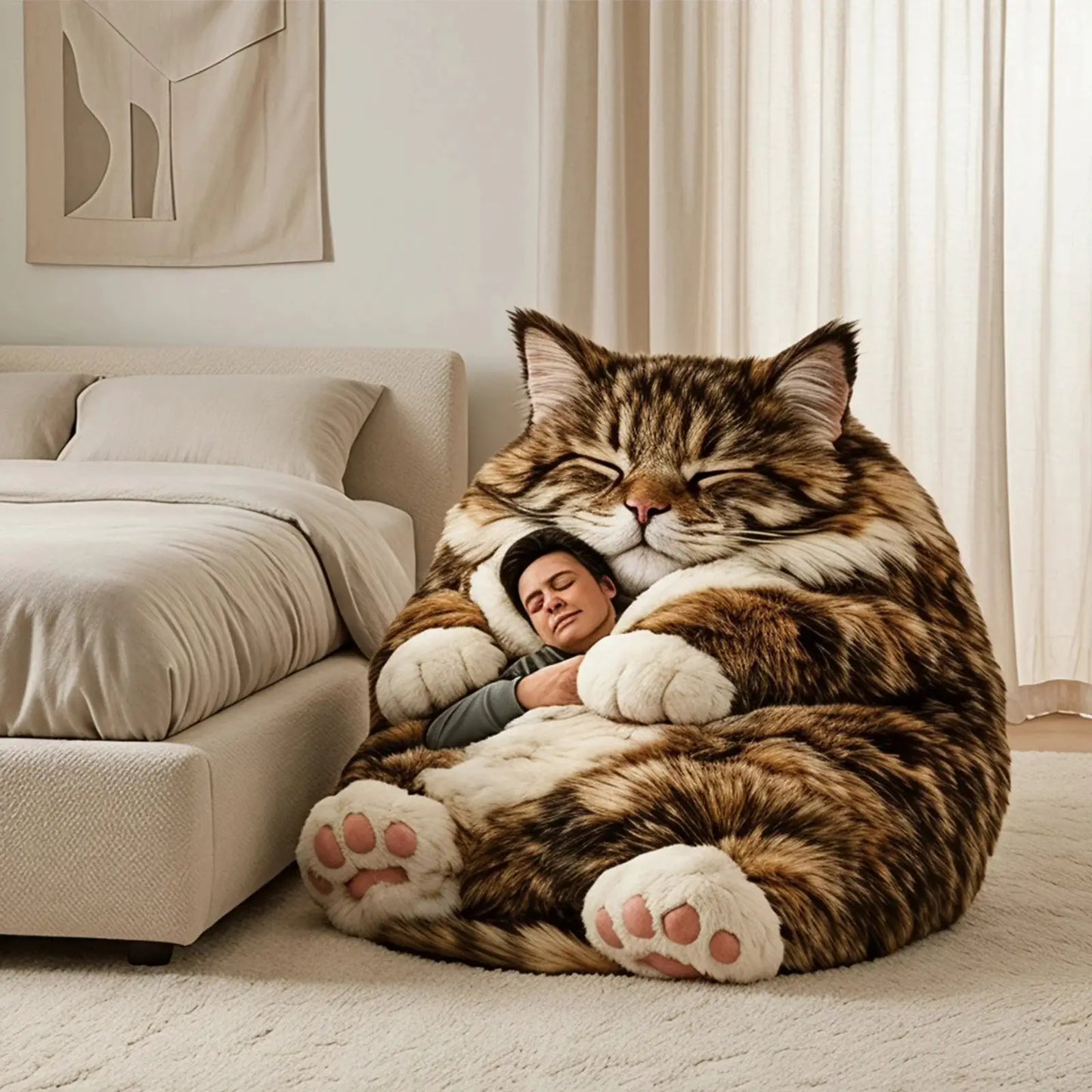 Cat Sleeping Bag | Polyester Cotton Blend | Plush Cartoon Print | Adult Size