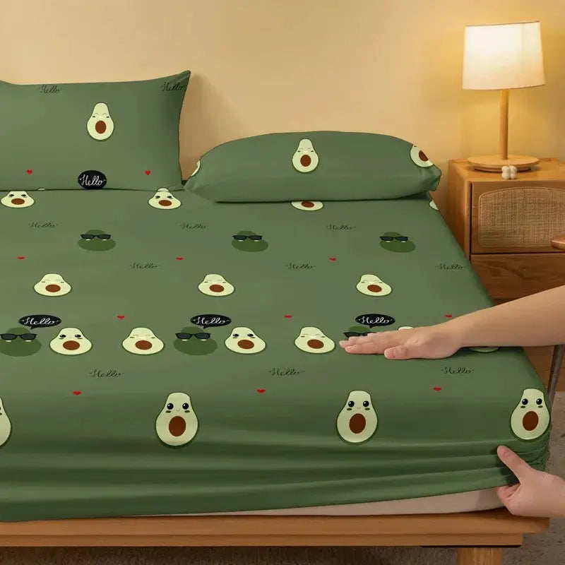1 Cartoon Cute Avocado doll printed matte Fitted Sheet, bedroom printed bed cover, bedding (excluding pillowcases) from PriceLows™