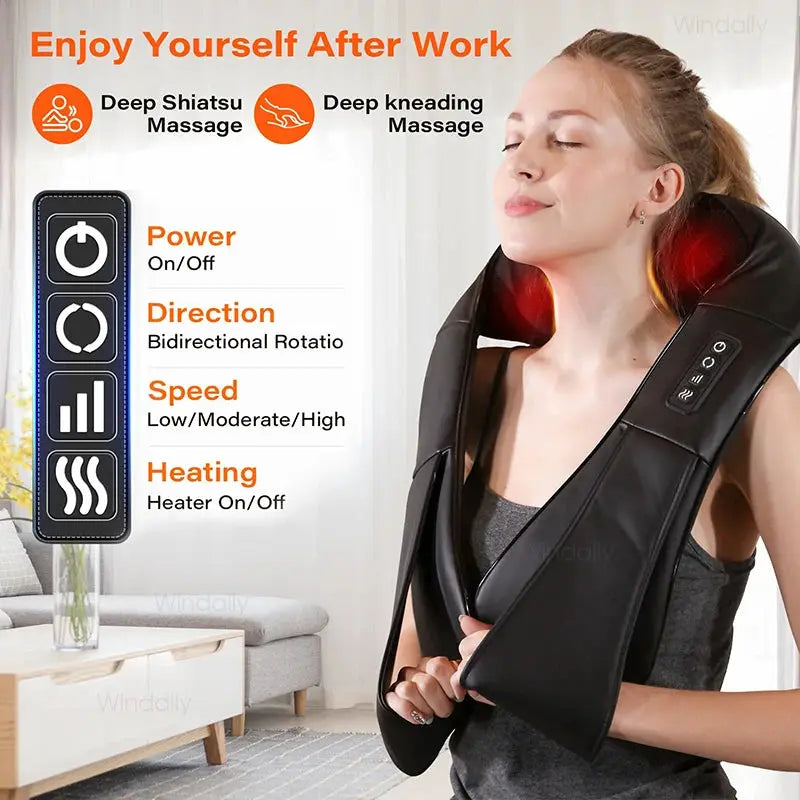 Shiatsu Neck And Shoulder Massager | With Heat | 4D Kneading | Home And Car Use