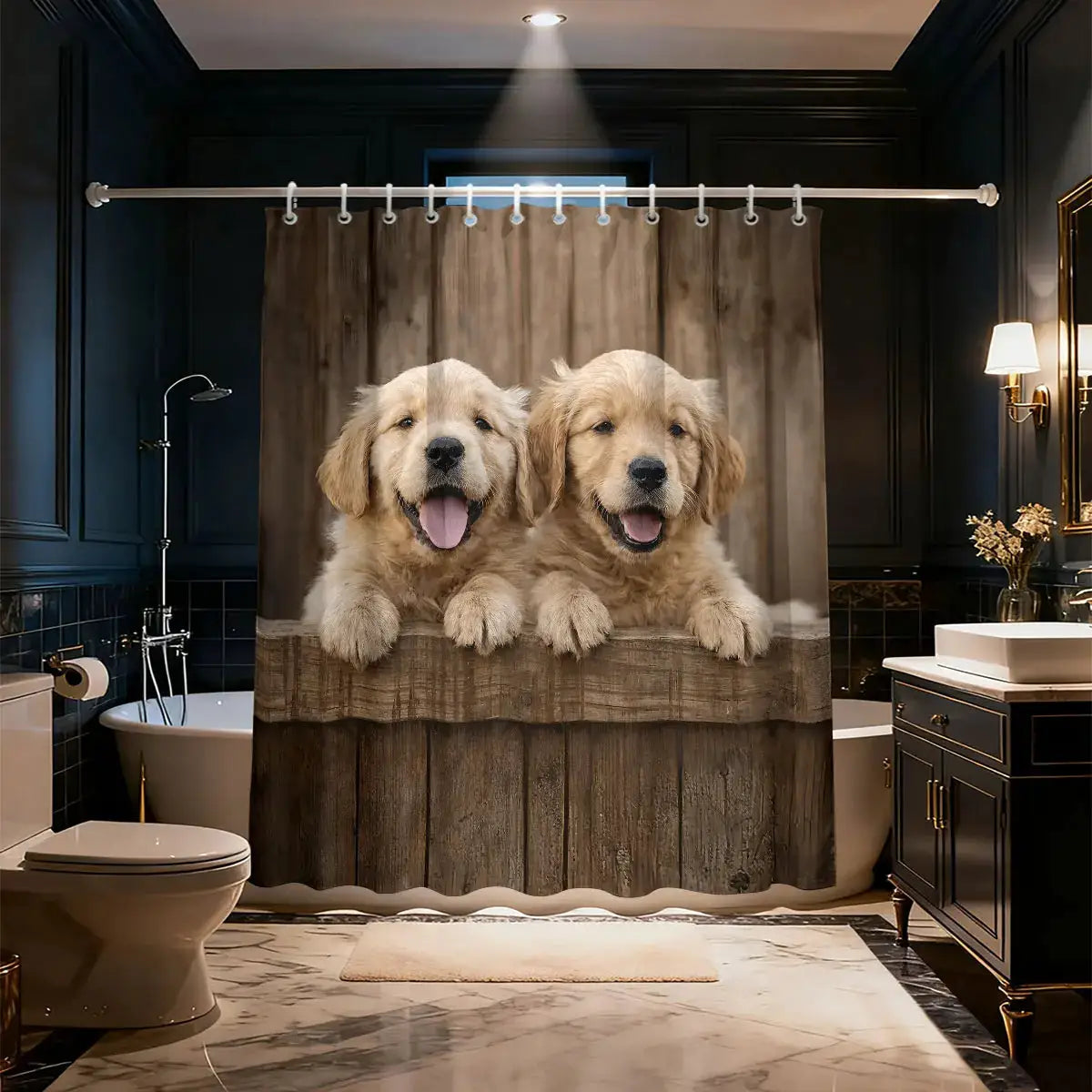 1pc Cute Dog Animal Printed Waterproof Shower Curtain Partition Privacy Hanging Curtain Multiple Sizes 12 Hooks from PriceLows™
