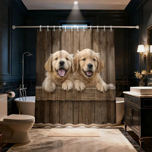 1pc Cute Dog Animal Printed Waterproof Shower Curtain Partition Privacy Hanging Curtain Multiple Sizes 12 Hooks from PriceLows™