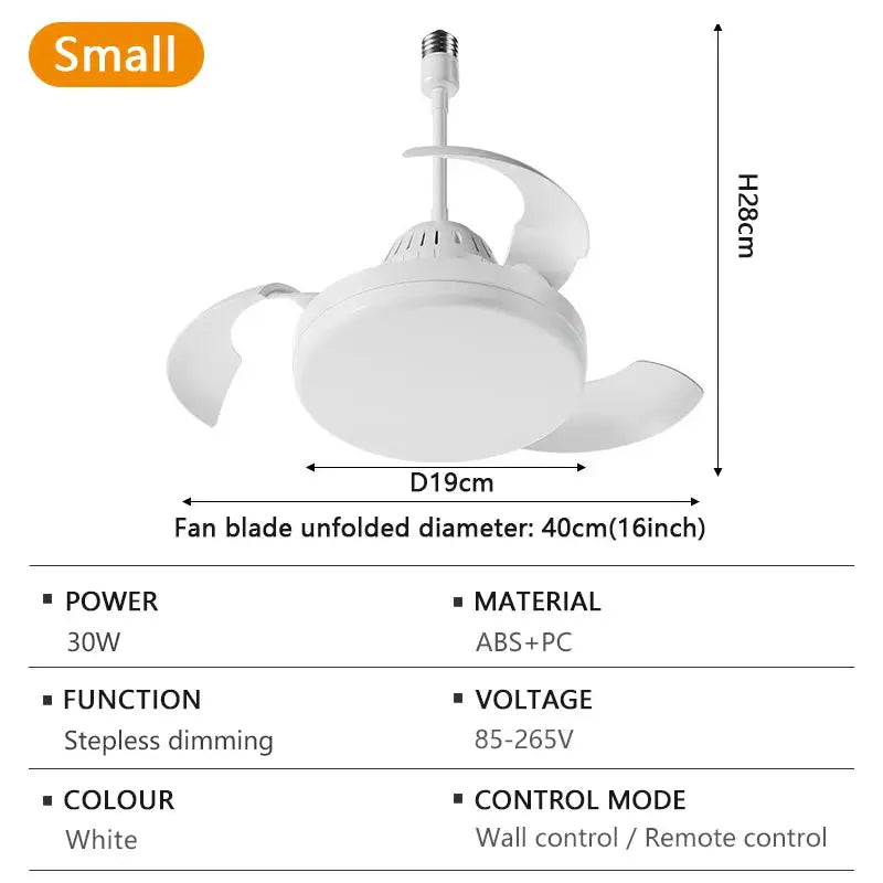 Invisible Ceiling Fan | With Light | E27 Base | Retractable Blades