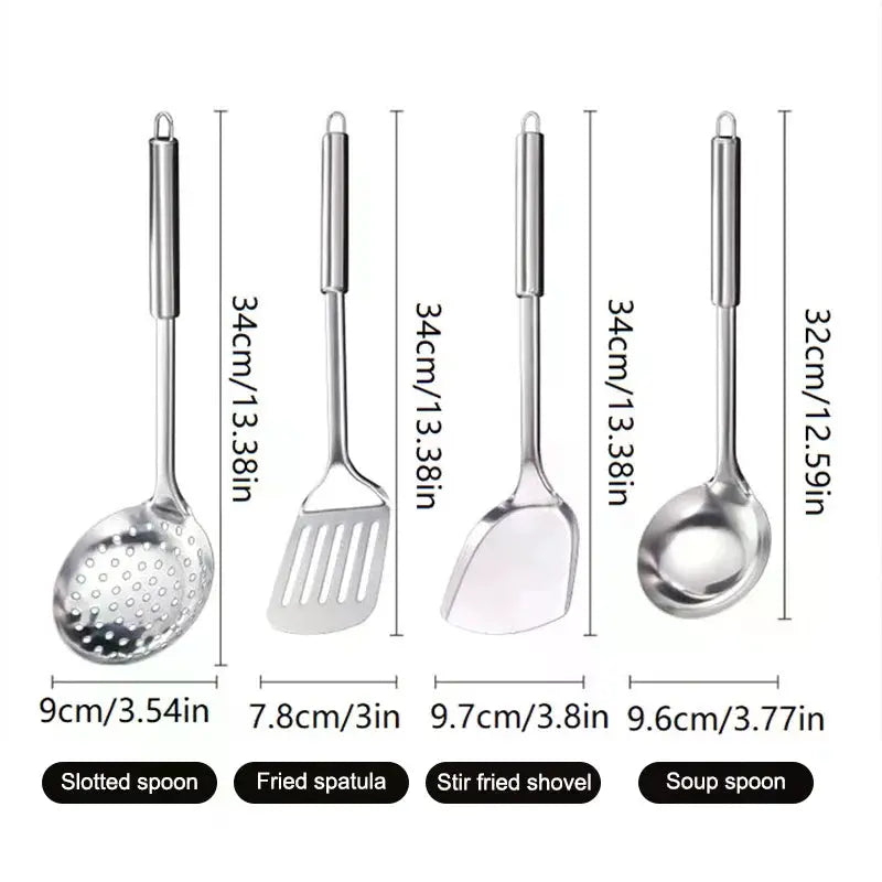 4Pcs Stainless Steel Kitchen Utensil Set Shovel Frying Spoon Soup Colander Spatula Kitchen Tools Set from PriceLows™