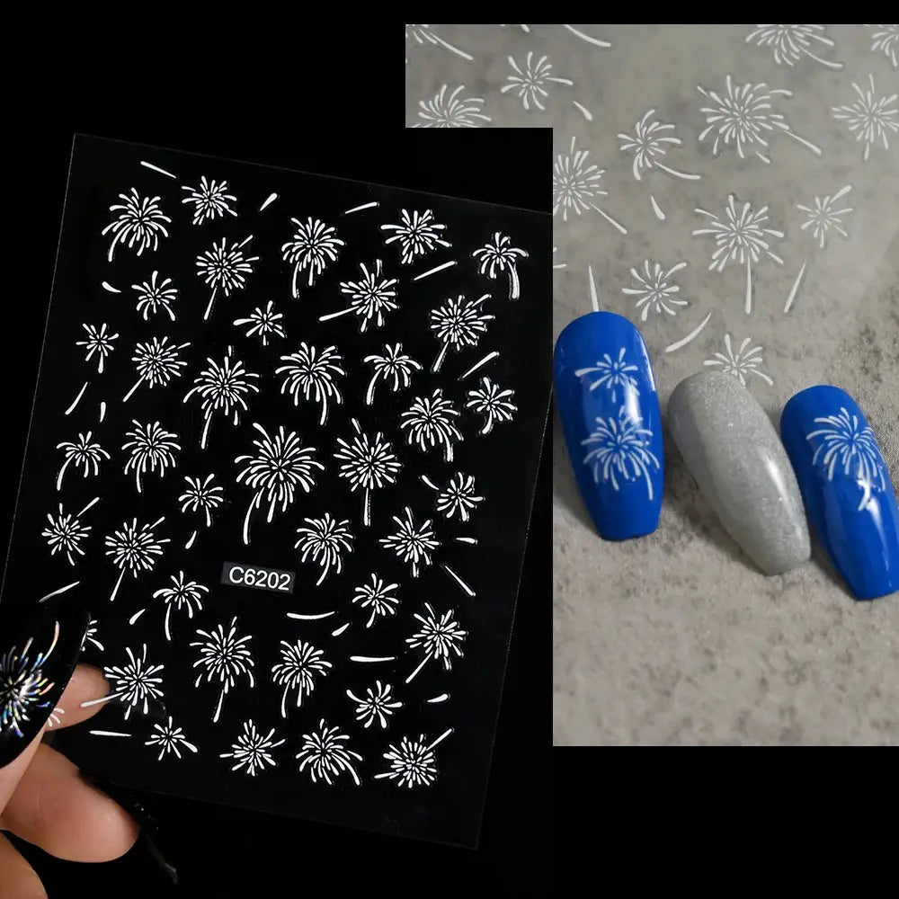 1PC Laser Fire work Nail Stickers 3D Self-Adhesive Blooming Fire-work Nail Decals New Year Firework Design Nail Slider 10*8cm from PriceLows™