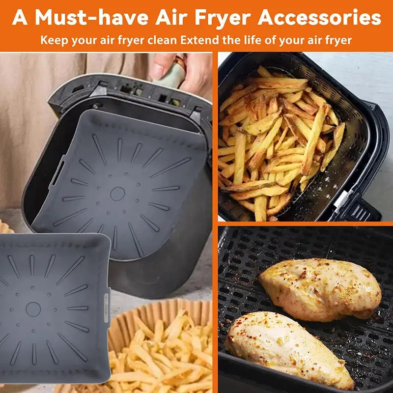 Air Fryer Silicone Basket Liners | 9in XXL | Reusable Molds | Cosori Ninja 6-8QT