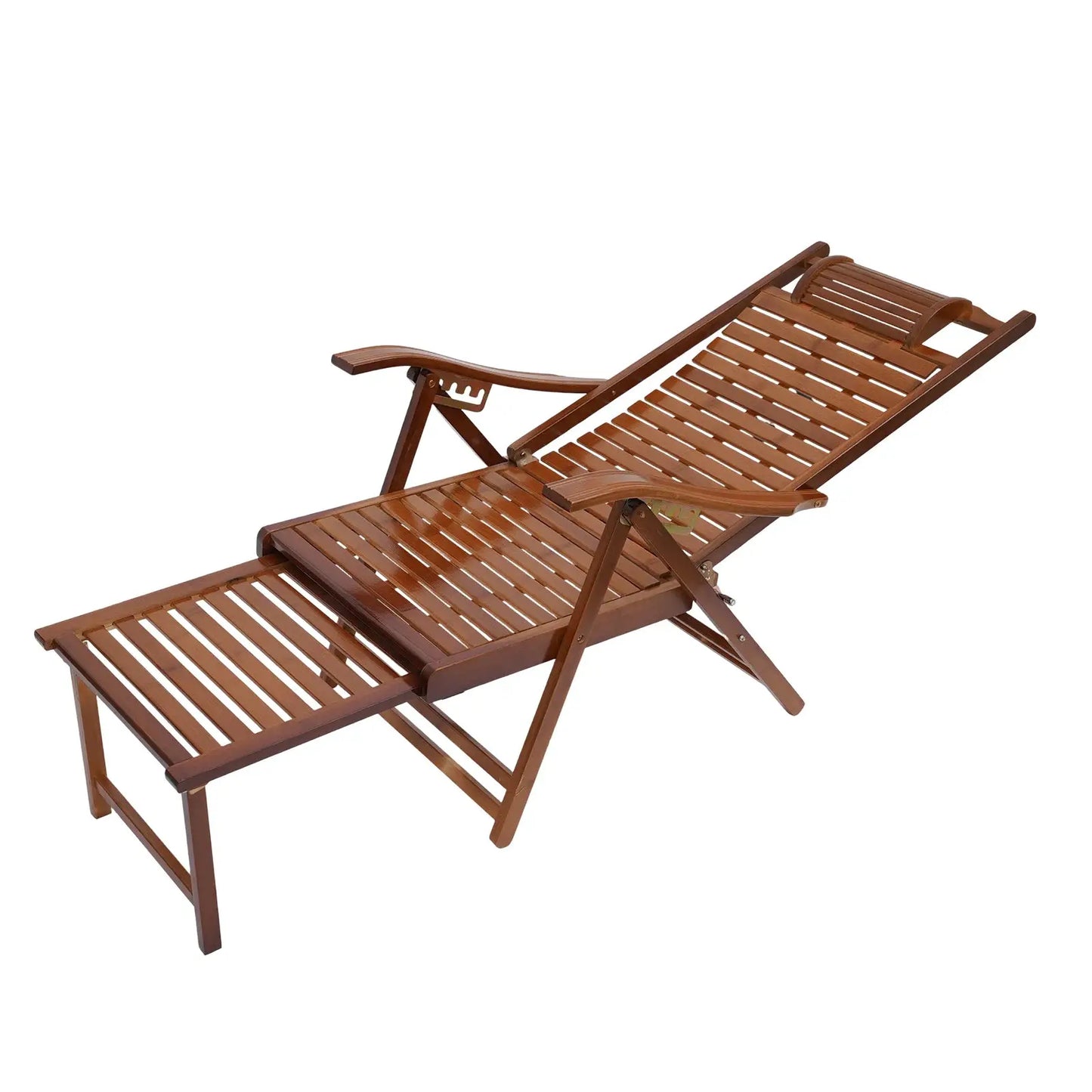 Bamboo Folding Lounge Chair Adjustable Backrest(Maximum 160°) Folding Chair with Massage Hammer for Terrace Bedroom Garden from PriceLows™