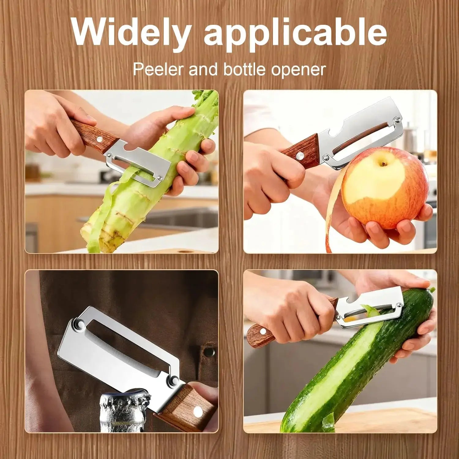 2pcs Multi-Functional Vegetable Peeler for Kitchen,Upgrade 2 in 1multifunctional Vegetable Peeler,Multi Functional Vegetable Fruit Peeling Tools with Bottle Opener and Wooden Handle from PriceLows™