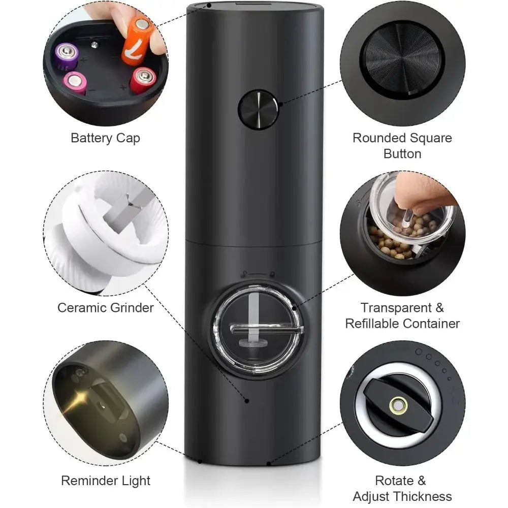 Electric Salt And Pepper Grinder | Battery Powered | Adjustable Grind | 2 Pack