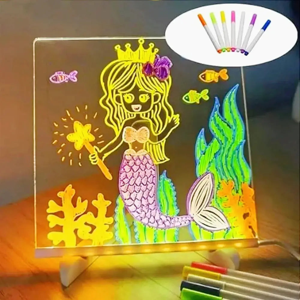 DIY LED Note Board With Night Light Colorful 7 Pens Acrylic Message Board Children‘s Drawing Board For Kids Birthday Gift from PriceLows™