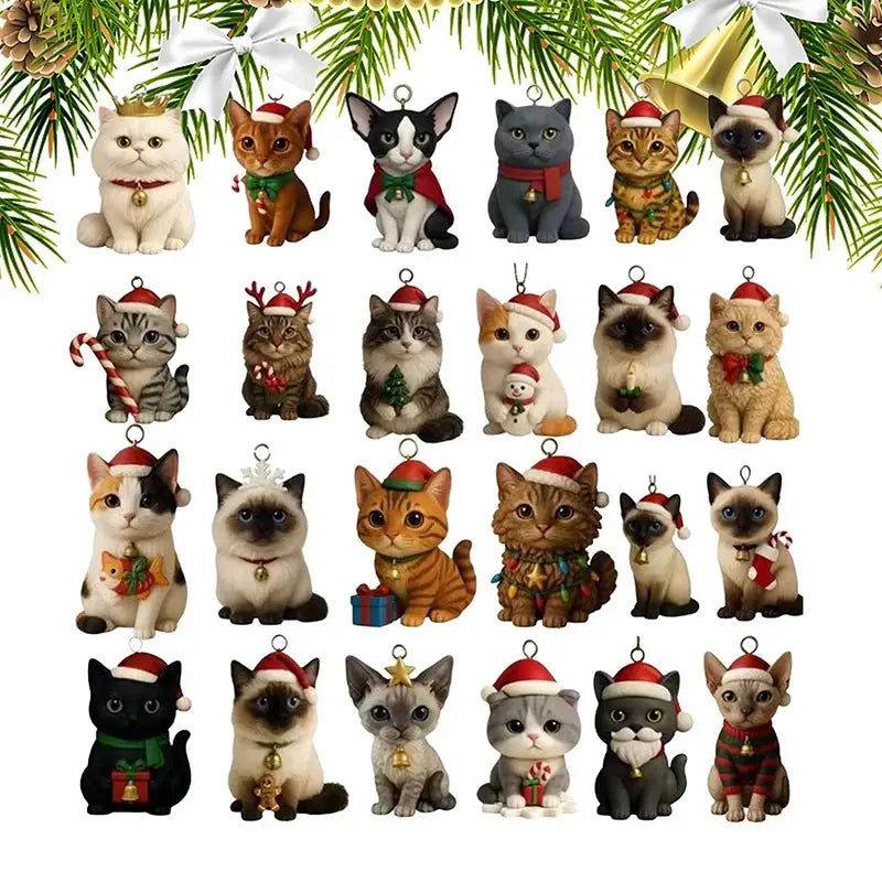 Cat Advent Calendar | 24 Day Countdown | 24 Pcs Acrylic Kit | Christmas Decor