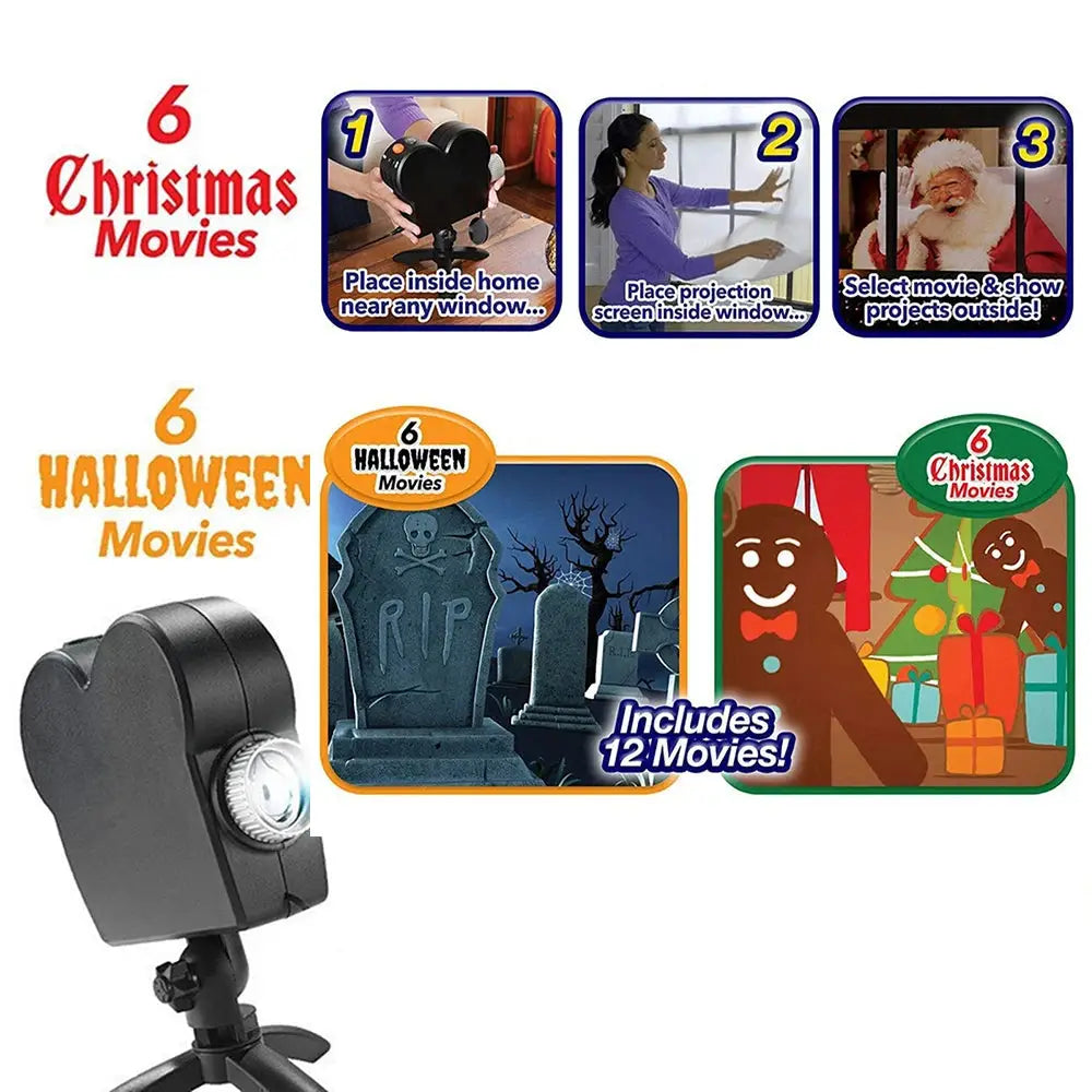 Outdoor Festival Projector | Battery Powered | Seasonal Modes | Window Mount