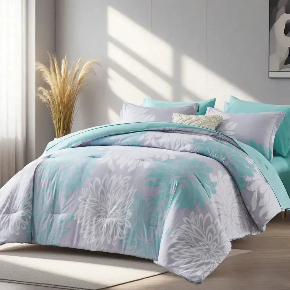 Pieces Chic Floral Printed Bed Comforter Sets, Queen King, Soft And Comfortable Summer Bedding Sets, Bed In A Bag, Hotel Bedroom from PriceLows™