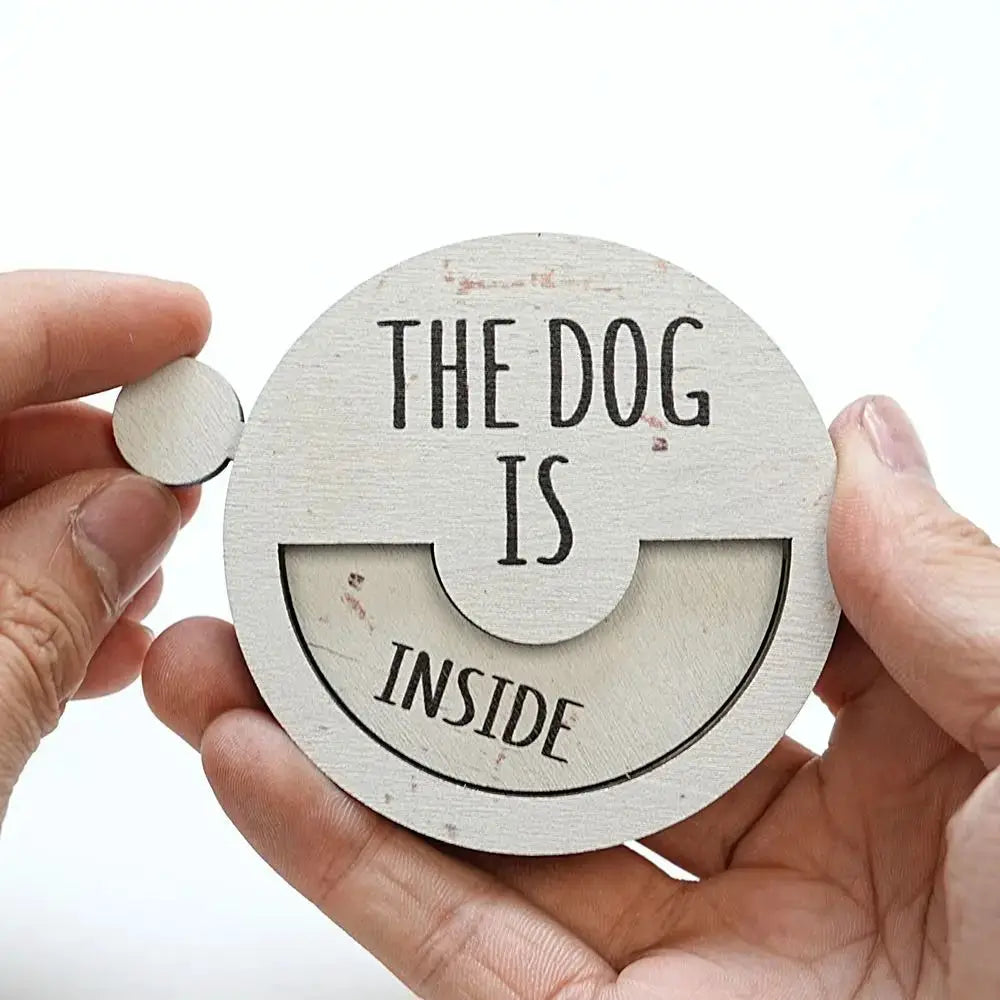 Cat Door Sign | Round Wood Magnet | 7.6 cm Diameter | White Brown