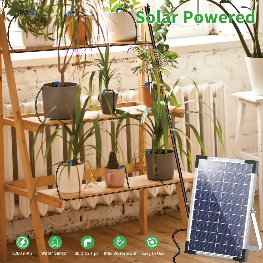 Solar Potted Plants Deep Drip Irrigation Watering System 9V 5W, Watering Regularly Easy DIY, with 30*Drip Tip 15m Water Pipe Etc from PriceLows™