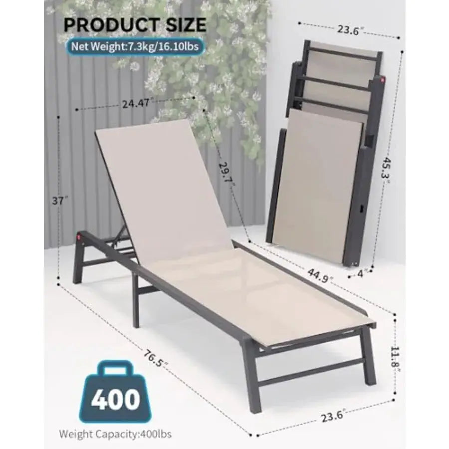 Aluminum Chaise Lounge Chair Outdoor, Foldable Patio Lounge Chair Assemble-Free, Pool Lounge Chairs with 5 Adjustable Backrest, from PriceLows™