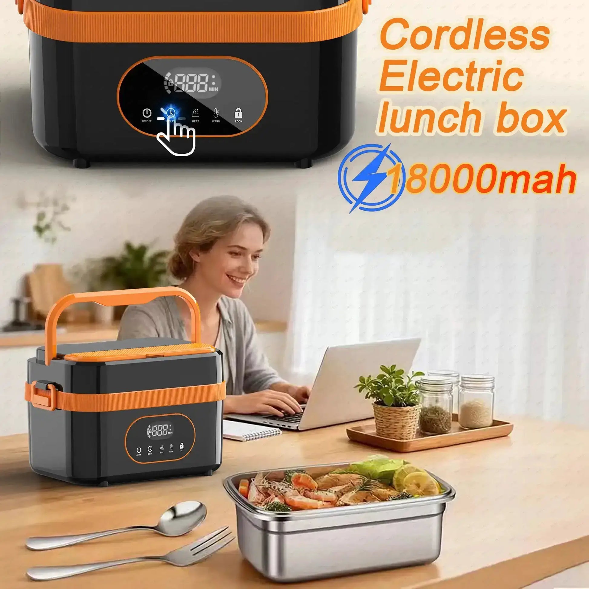 Gison Electric Heated Lunch Box Food Warmer 1.5L60W Outdoor Car Travel Office18000mah battery Portable No water fast heating Box from PriceLows™