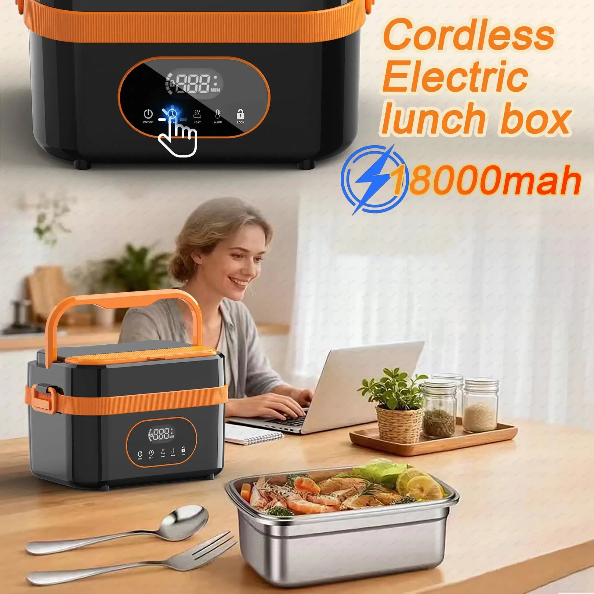 Gison Electric Heated Lunch Box Food Warmer 1.5L60W Outdoor Car Travel Office18000mah battery Portable No water fast heating Box from PriceLows™