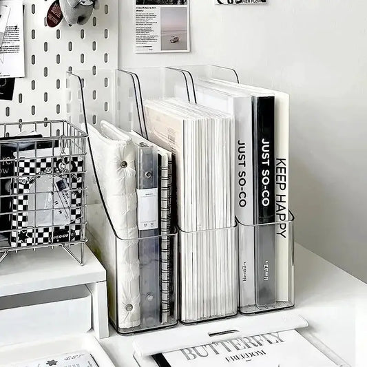 Desk Folder Holder Transparent PET Vertical File Folder Storage Bin Paper Tray Organizer Book Magazines Holder For Home Office from PriceLows™