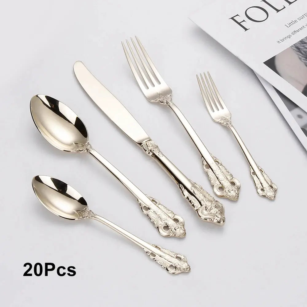 30 Pieces Gold Plated Luxury Cutlery Set Stainless Steel Vintage Western Tableware Sliver Knife Spoon Fork Set Kitchen Utensils from PriceLows™
