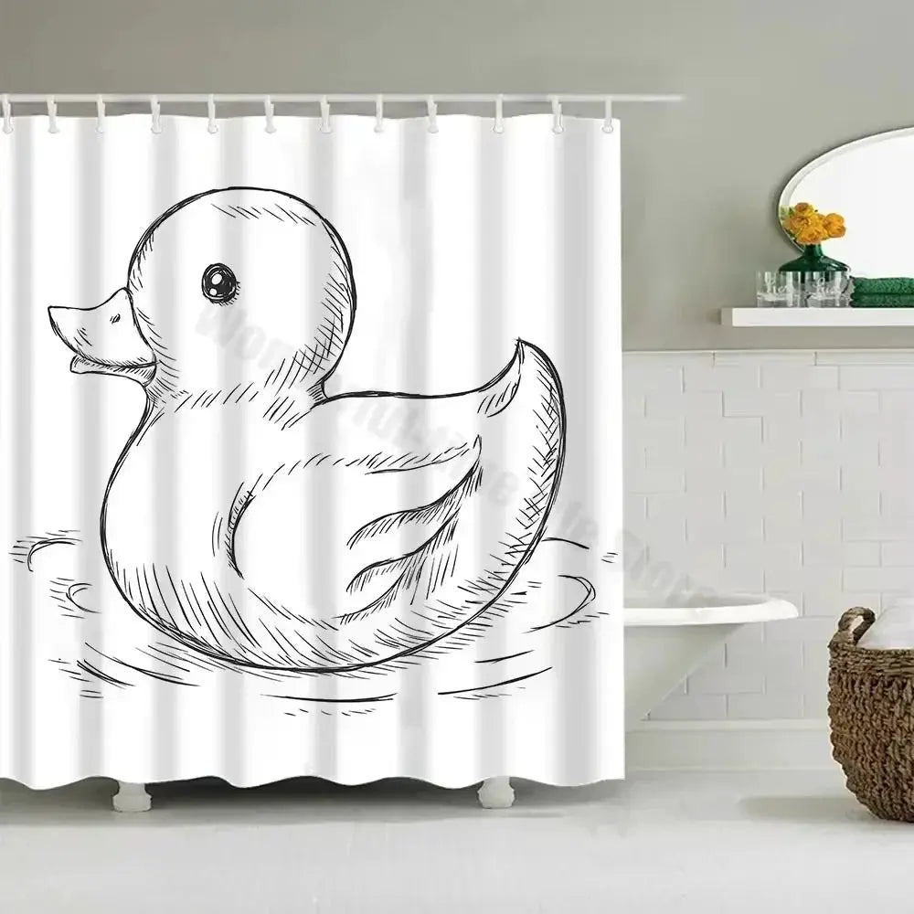 Cute Little Yellow Duck Shower Curtain Cartoon Funny Smiley Face Bathroom Waterproof Bath Duck Fabric 12 Hooks Bathroom Decor from PriceLows™