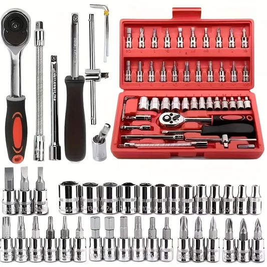 46pcs Car Repair Tool Kit Ratchet Torque Wrench Spanner Screwdriver Socket Set Combo Tools Kit Bicycle Auto Repairing Tool Mech from PriceLows™