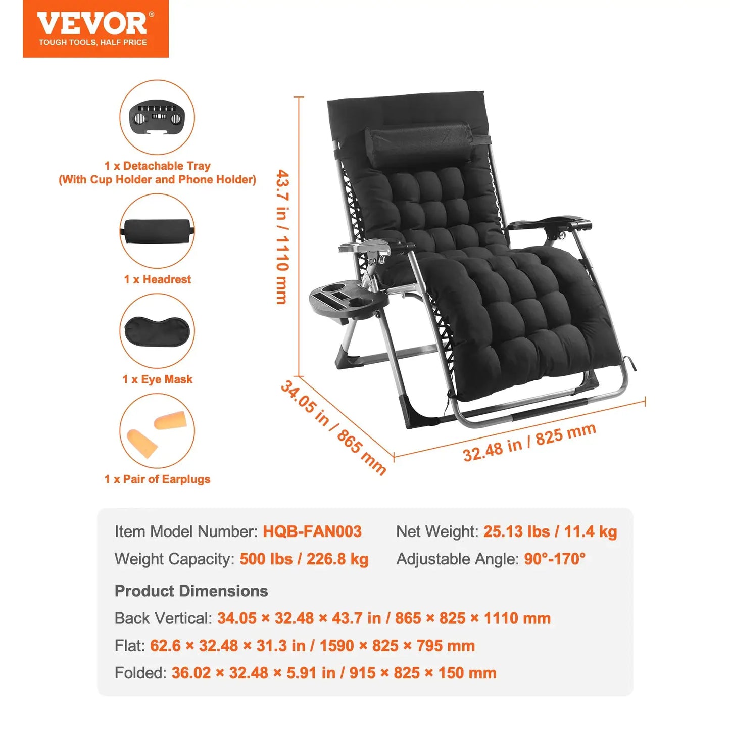 SucceBuy Zero Gravity Chair Zero Gravity Recliner Lounge Chair Adjustable Anti Gravity Chair with Cushion Footrest and Cupholder from PriceLows™