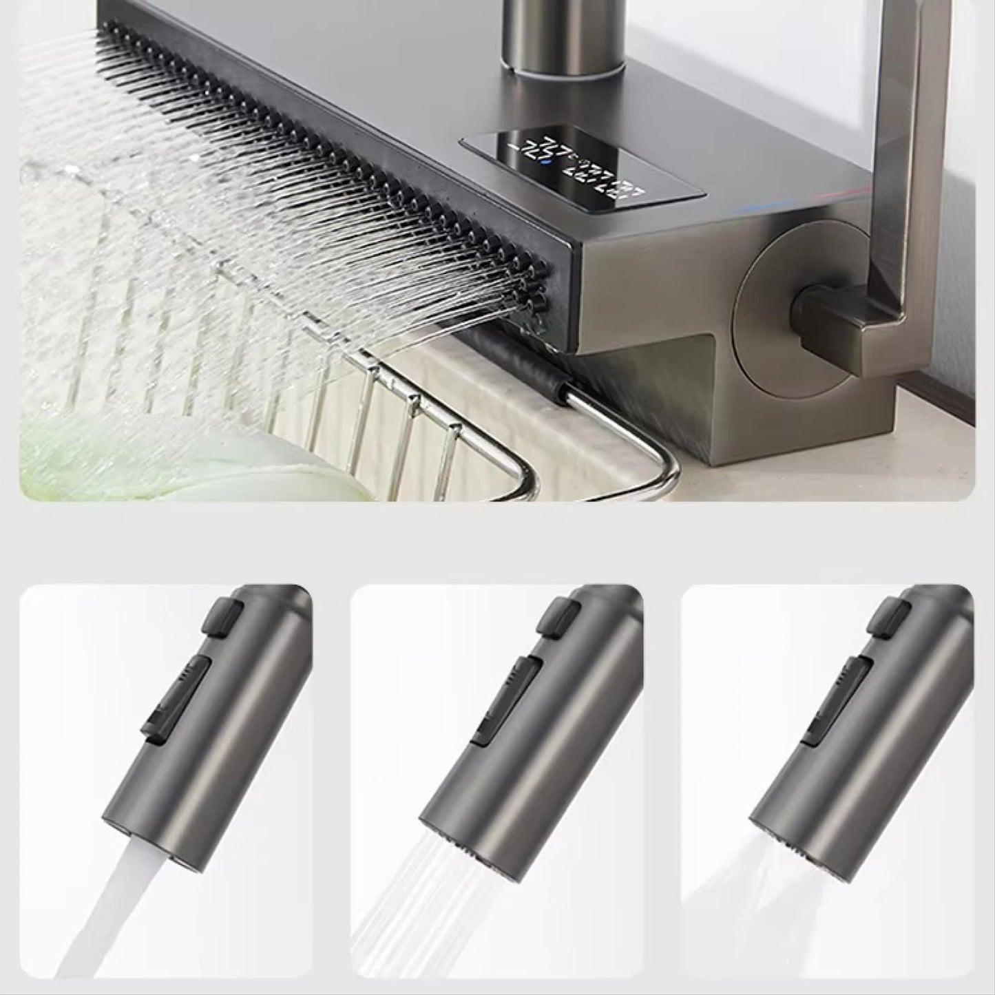 Kitchen Faucet | Gunmetal Brass Finish | Pull Out 2 Modes | 1 Hole Deck Mounted