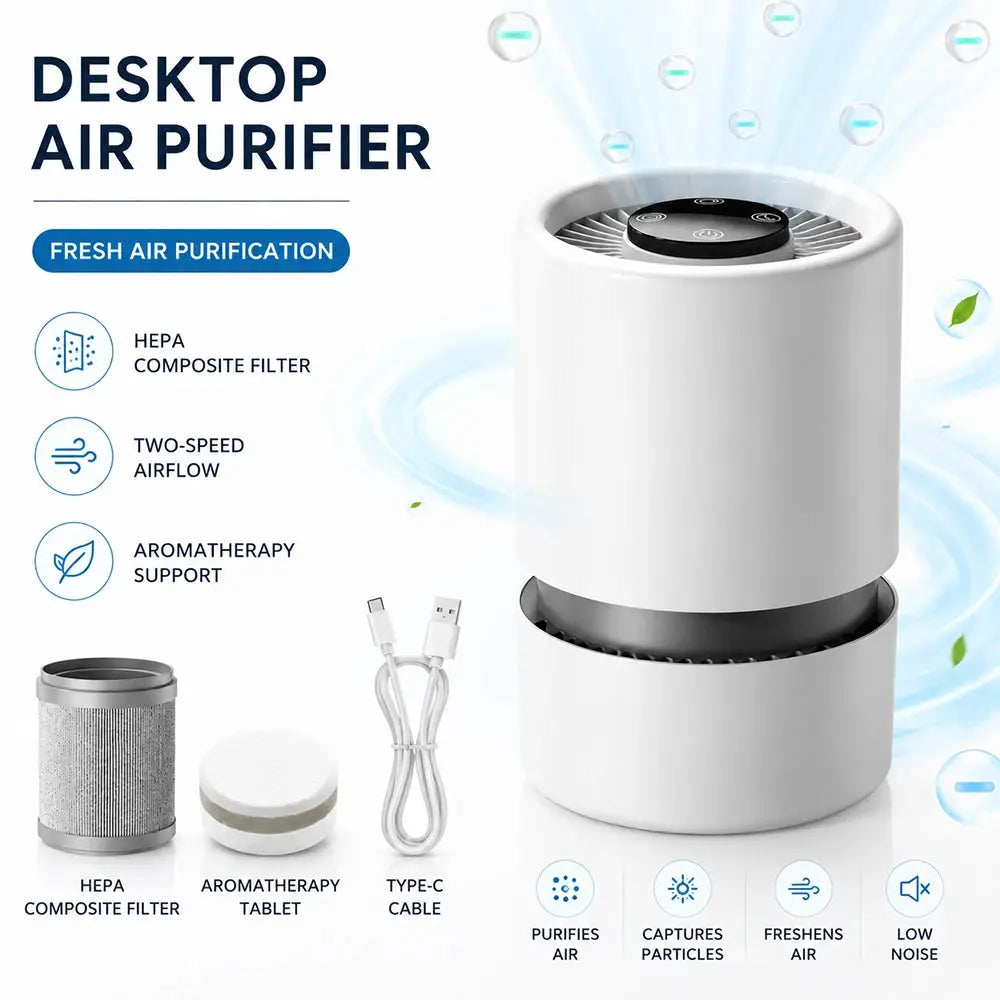 Portable Air Purifier | H11 HEPA Filter | USB Powered With Aromatherapy