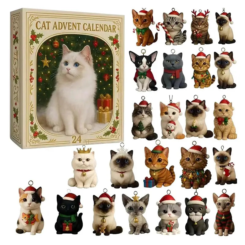 Cat Advent Calendar | 24 Day Countdown | 24 Pcs Acrylic Kit | Christmas Decor