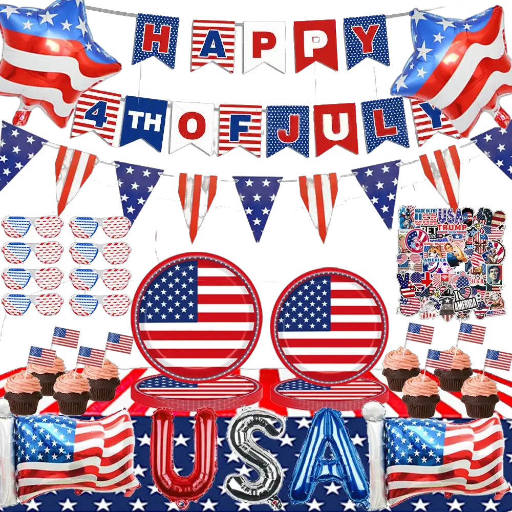 Patriotic Party Supplies | 4th Of July Banner, Balloon & Plate Set