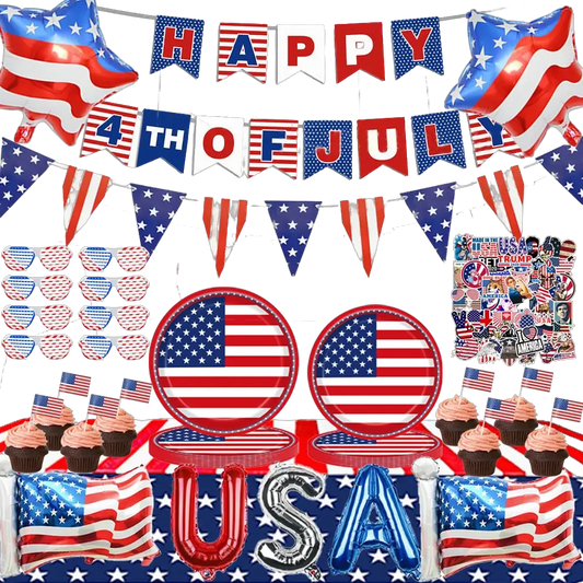 Patriotic Party Supplies | 4th Of July Banner, Balloon & Plate Set