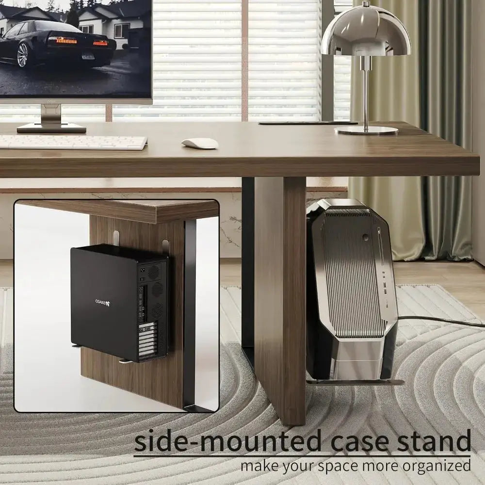 60-Inch Modern Desk, Wooden Computer Executive Desk with Built-in Power Outlet and Large Tabletop Workstation Writing Table Stud from PriceLows™