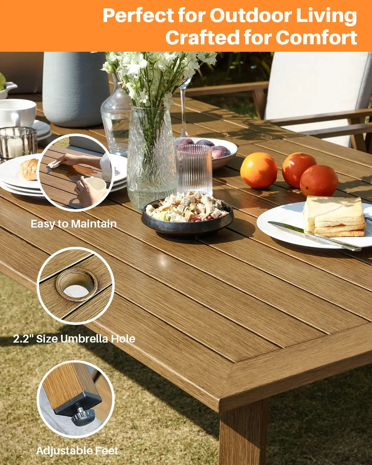 Seehill 7 Pieces Outdoor Furniture Sets, Aluminum Outdoor Dining Table Set with 6 Swivel Chairs for Deck, Pool, Yard, Teak from PriceLows™