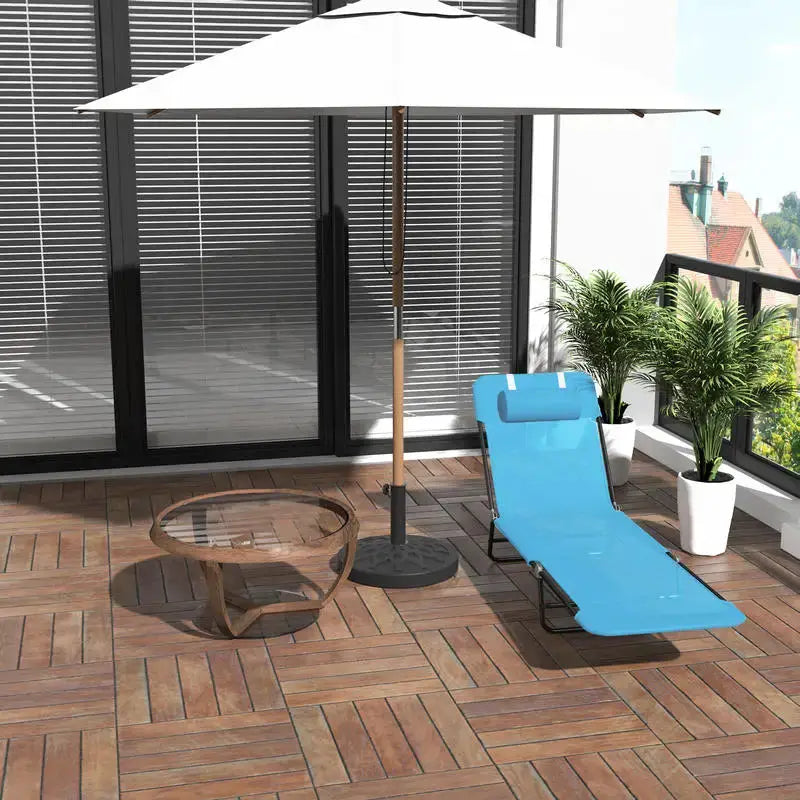 Outsunny Folding Chaise Lounge Chair, Pool Sun Tanning Chair, Outdoor Lounge Chair with Reclining Back, Breathable Mesh Seat, Headrest for Beach, Yard, Patio, Blue from PriceLows™