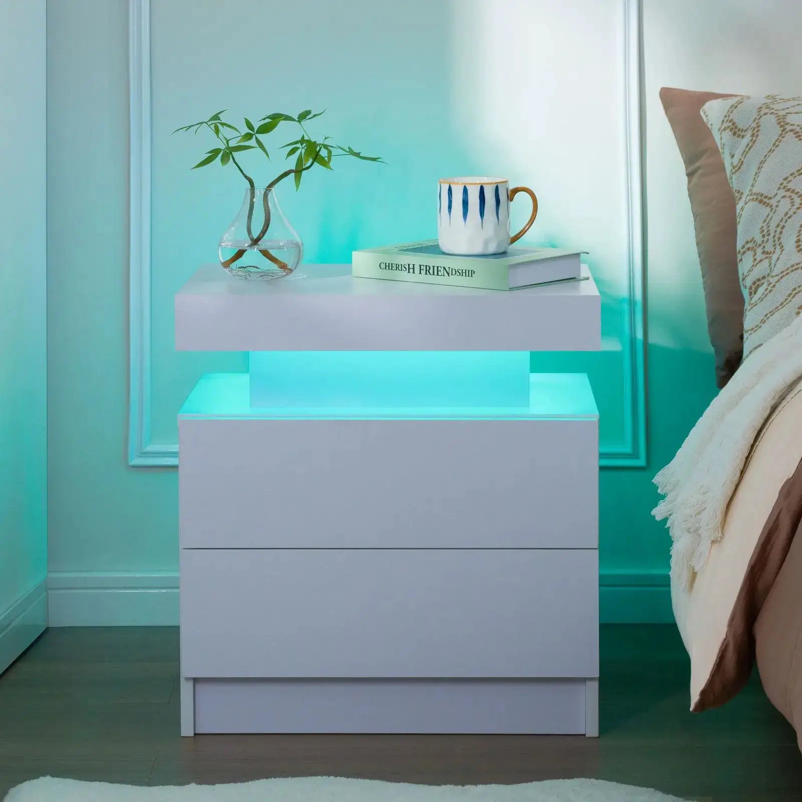 Cubehom Nightstand Set of 2 LED Nightstand with 2 Drawers,Night Stand with LED Light,Bedside Table with Drawers for Bedroom from PriceLows™