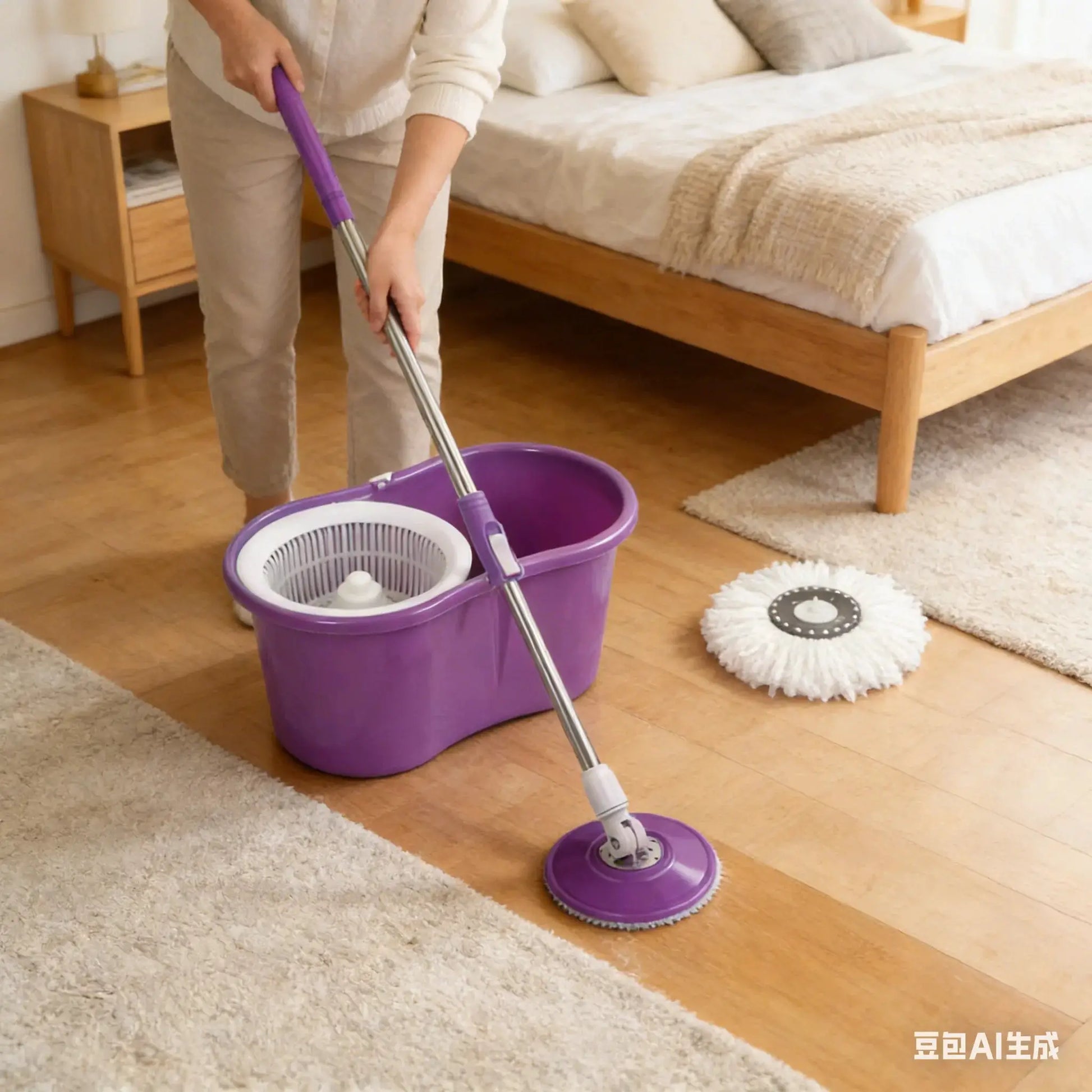 360° Rotating Head Easy Spin Dry Floor Mop Bucket + 2x Head Microfiber Spinning from PriceLows™