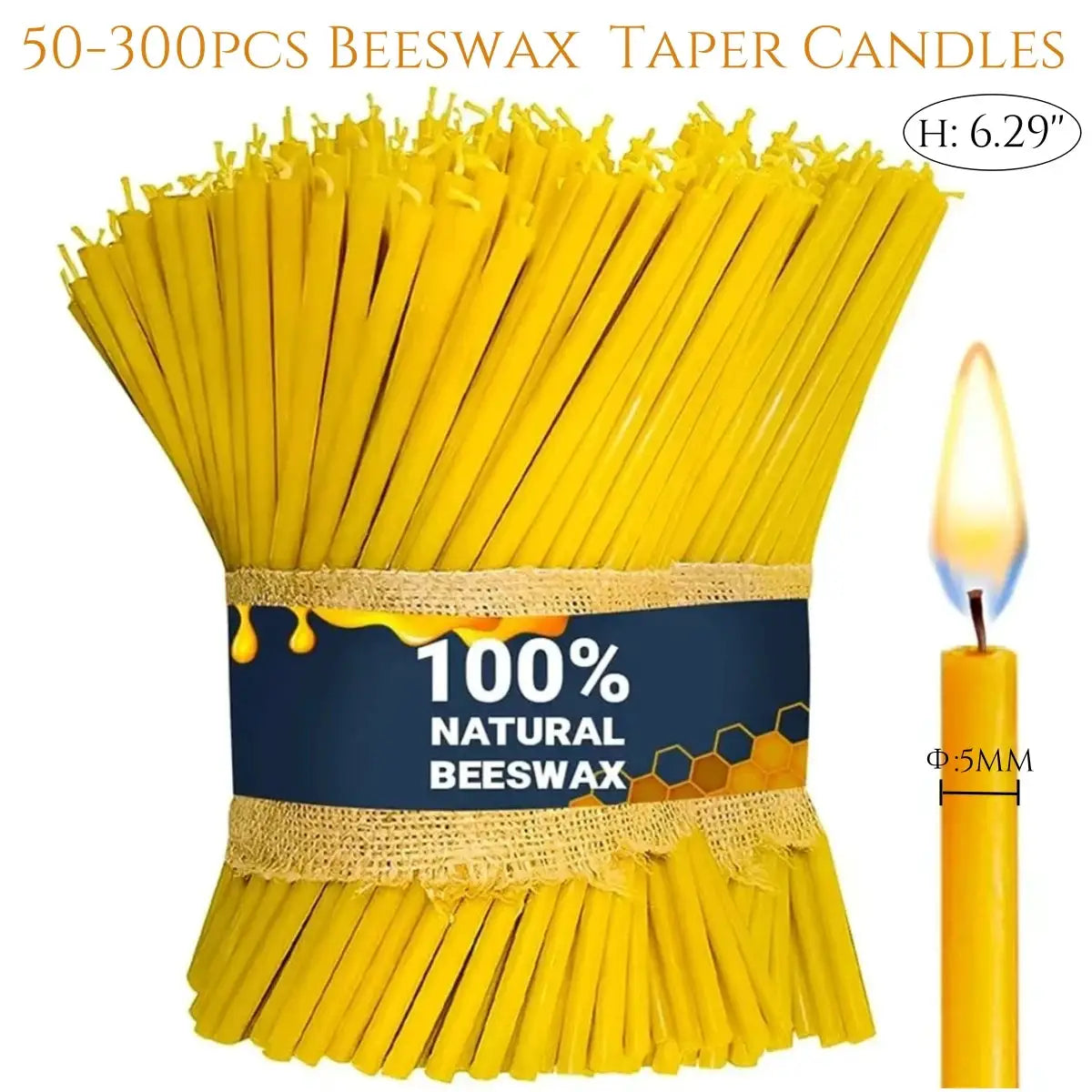 Natural Beeswax Candles | 6 Inch Stick | Handmade Decor | 50 To 300 Pack