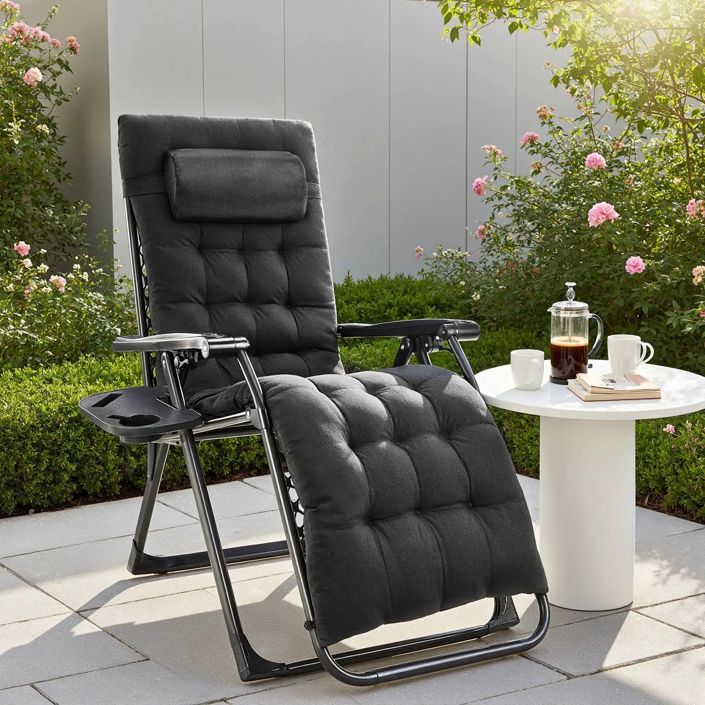 JHK Zero Gravity Recliner Camping Patio Lounge Chair Folding Portable with Cup Holder Trays Removable Cushion For Outdoor Garden from PriceLows™